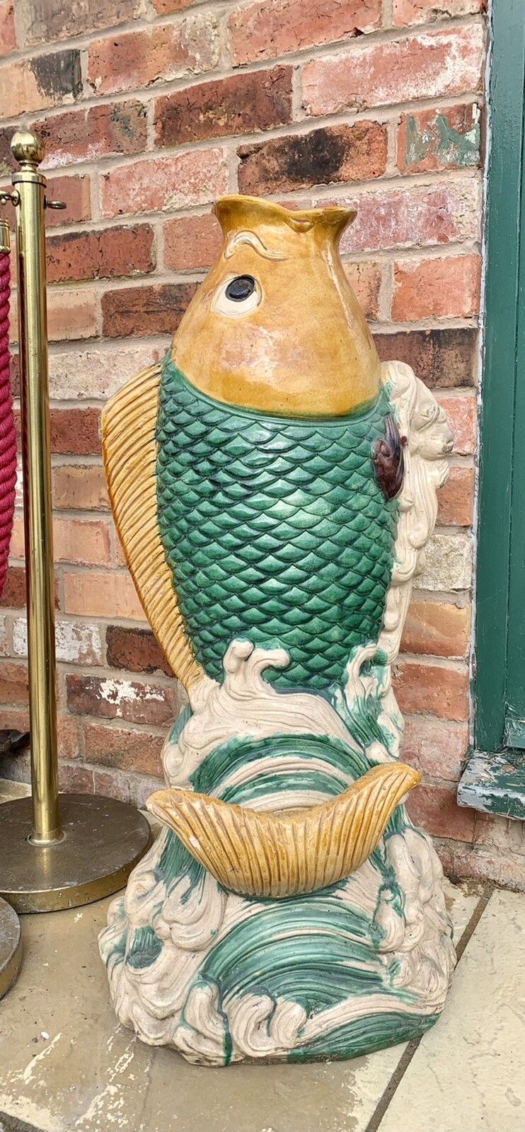 Huge Magnificent Chinese Sancai Glaze Figural Pottery Koi Fish Vase
