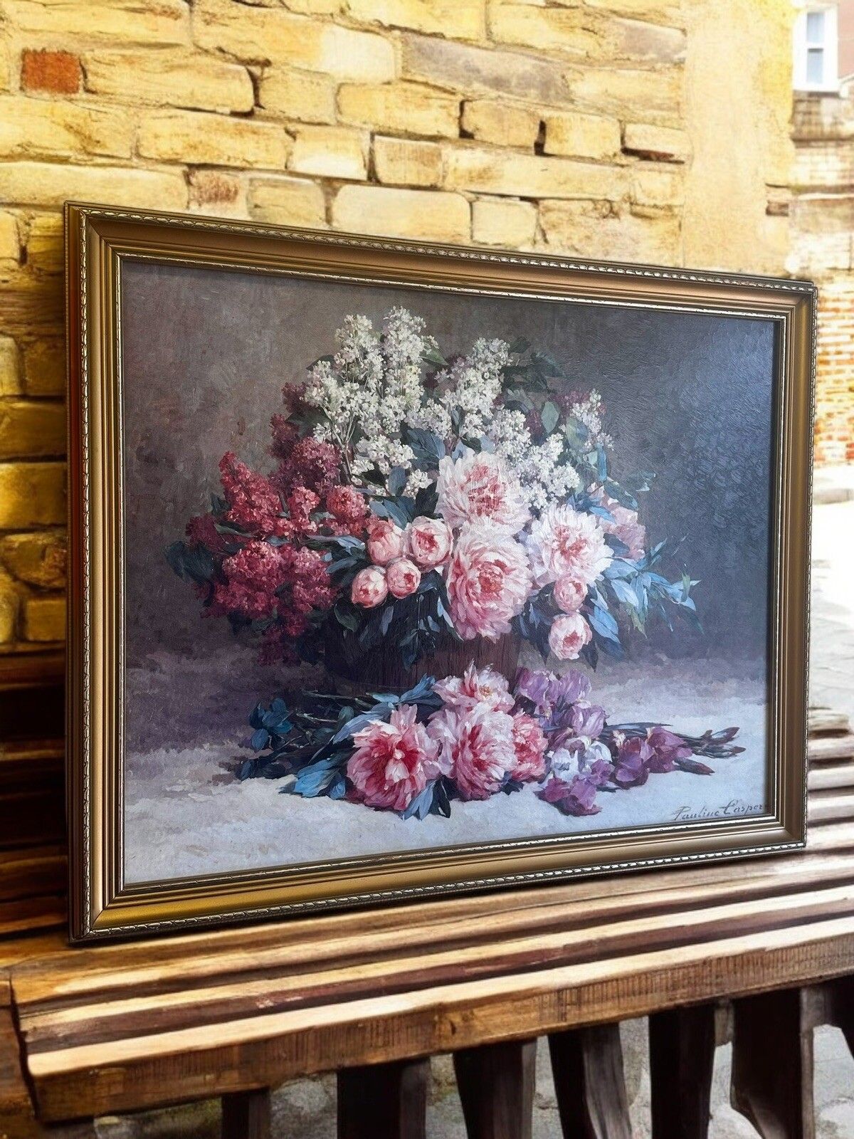 Vintage Pauline Caspers Large Framed Lithograph Textured Print  79cm By 64cm