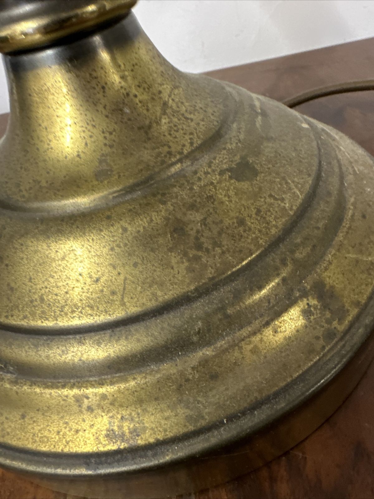 Beautiful Huge 32” Antique Brass Bulbous Lamp With Stunning Shade photo vintage