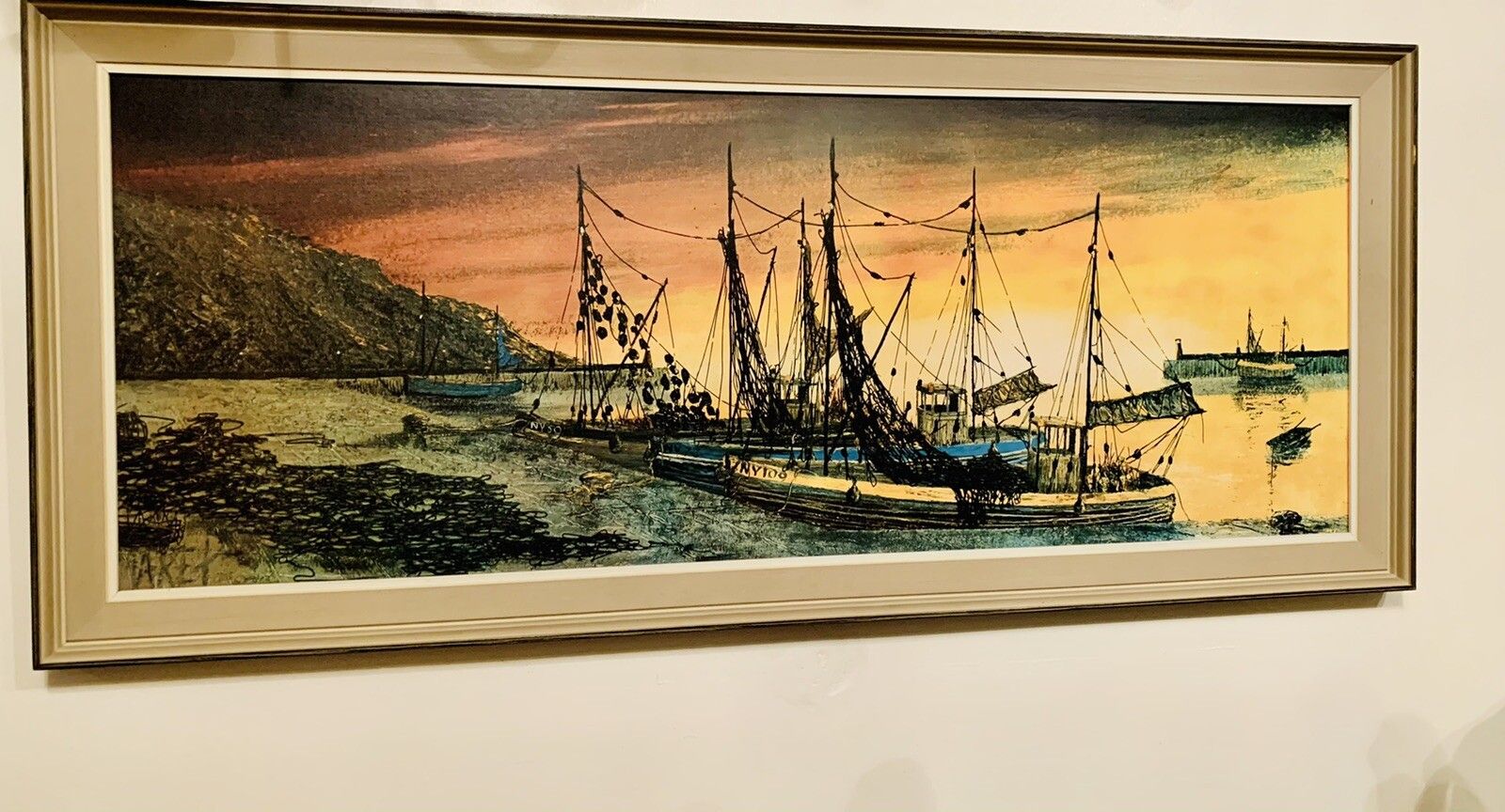 Vtg 60’s 70’s Mid Century Print Maret Blnn Fisherman’s Retreat  147cm By 46.5 photo furniture