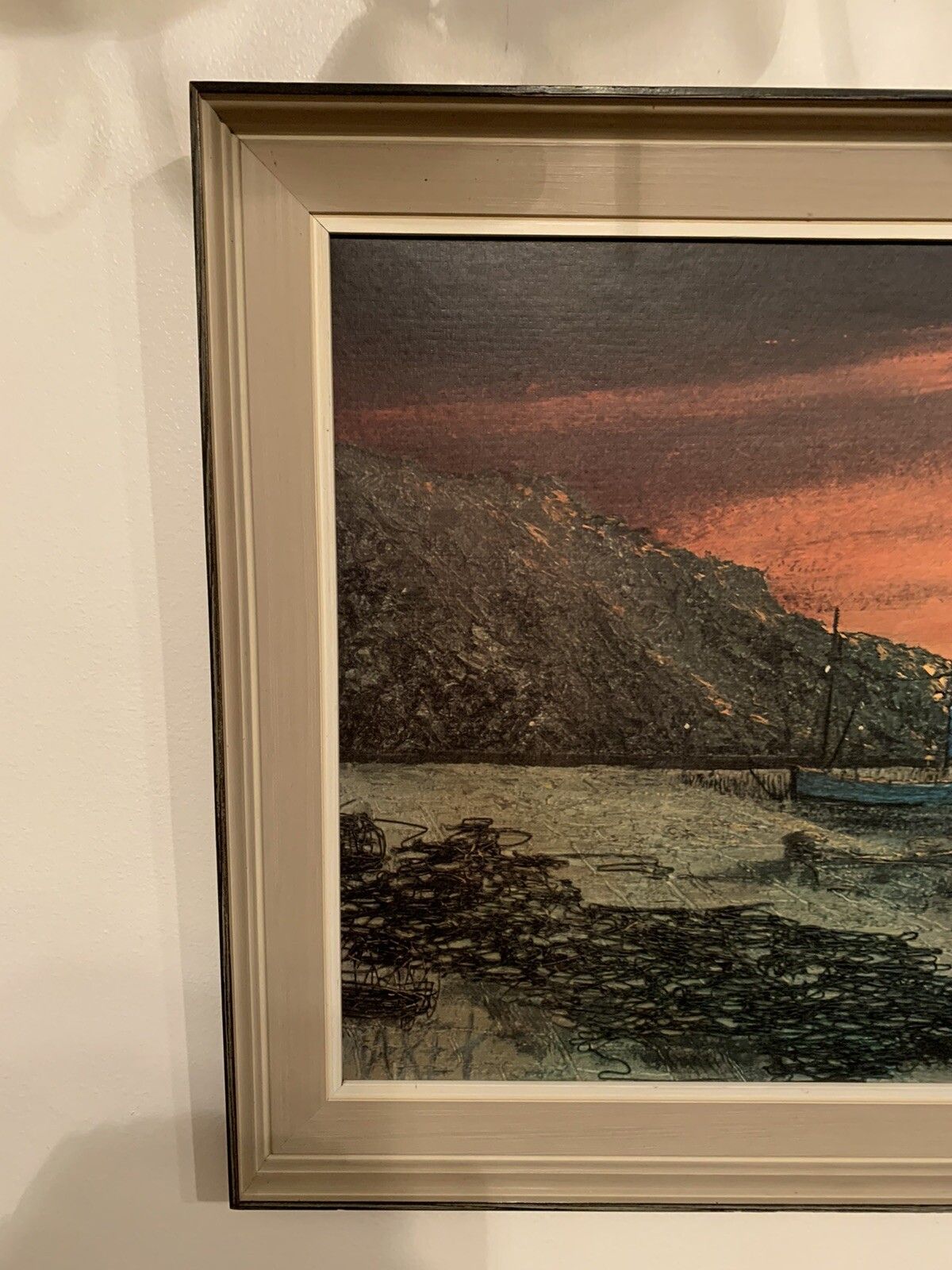 Vtg 60’s 70’s Mid Century Print Maret Blnn Fisherman’s Retreat  147cm By 46.5 photo for sale