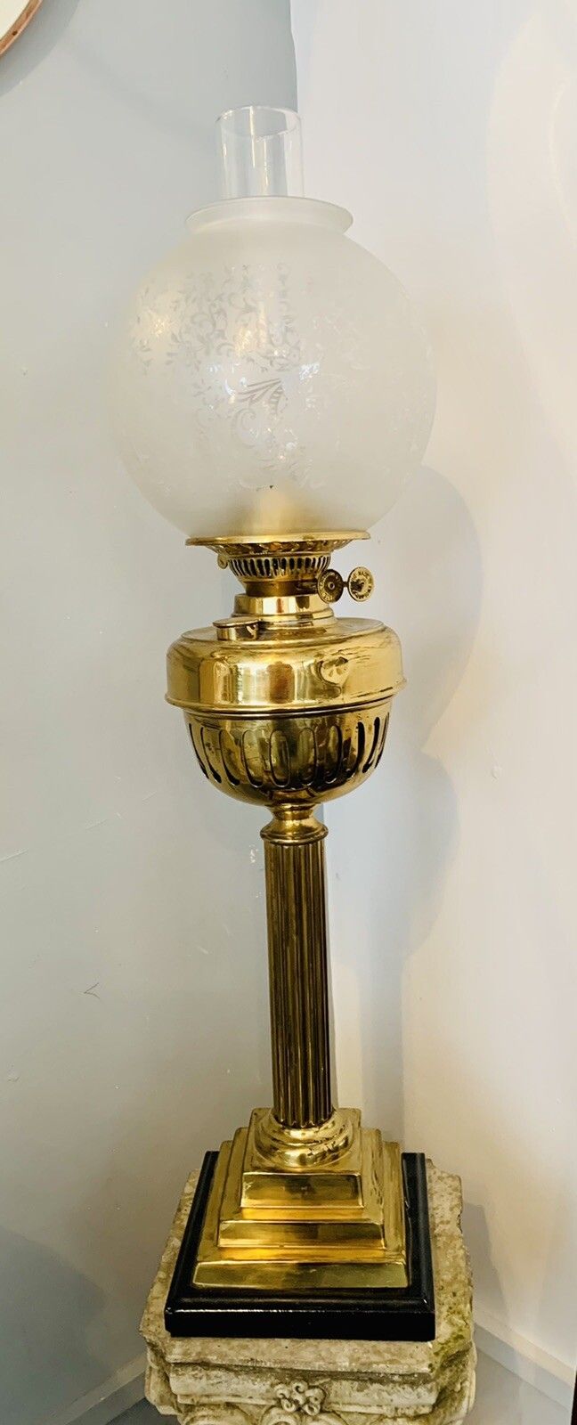 Large  Brass  Corinthian Column Base For Duplex Kerosene Oil Lamp, Clean !