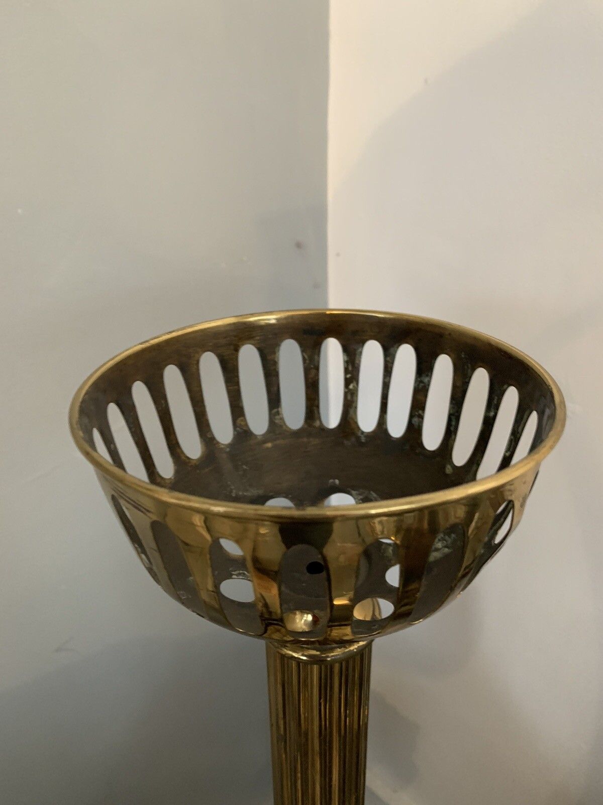 photo for sale Large  Brass  Corinthian Column Base For Duplex Kerosene Oil Lamp, Clean !