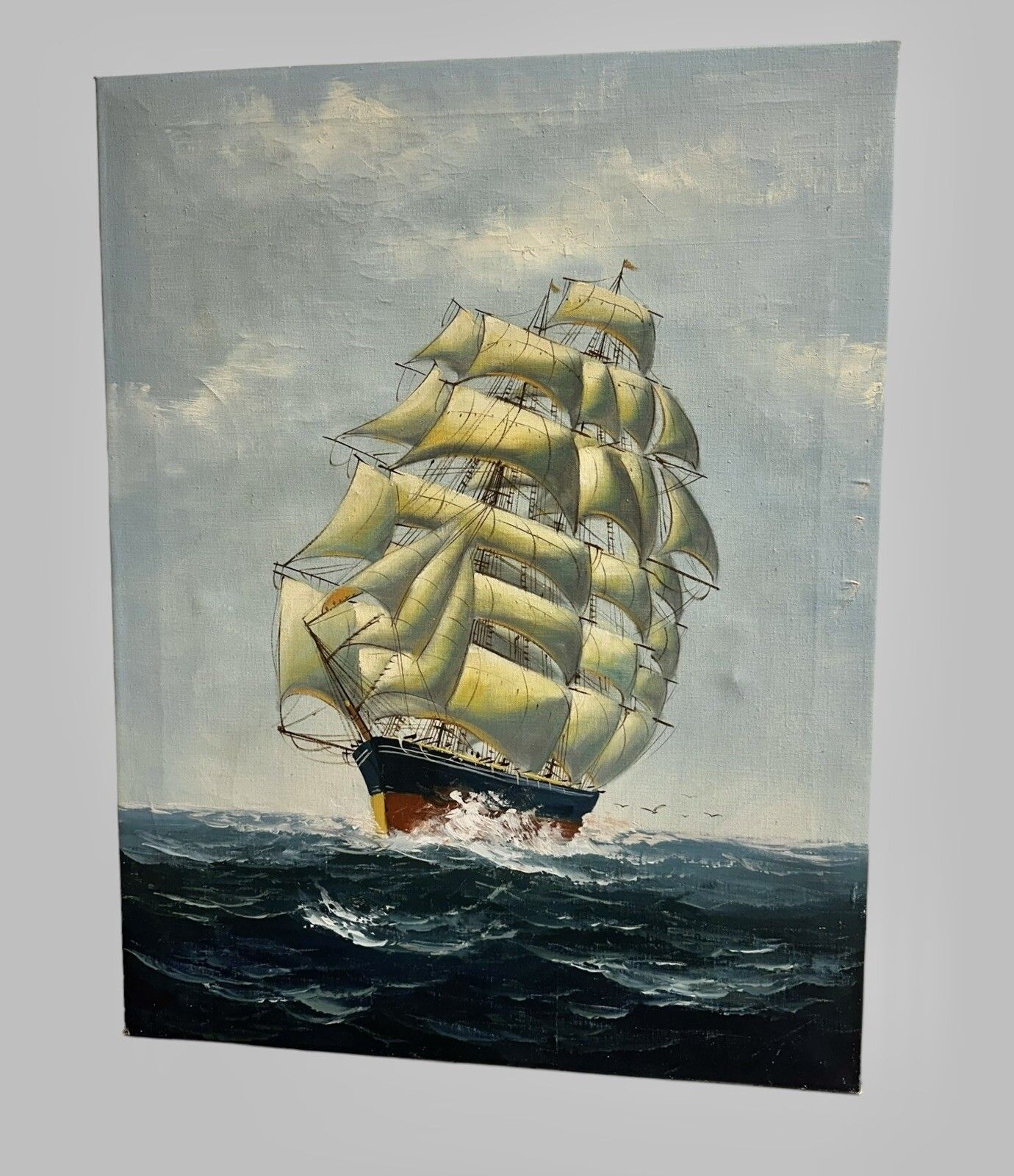 Original  Ship Oil On Canvas Painting Maritime Nautical 62 By 47cm