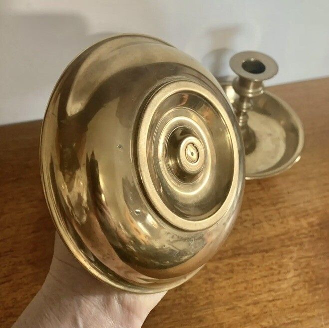 Antique Original Georgian Superb Pair Of Chamber Sticks Heavy Brass 1600 Grams photo 105.0