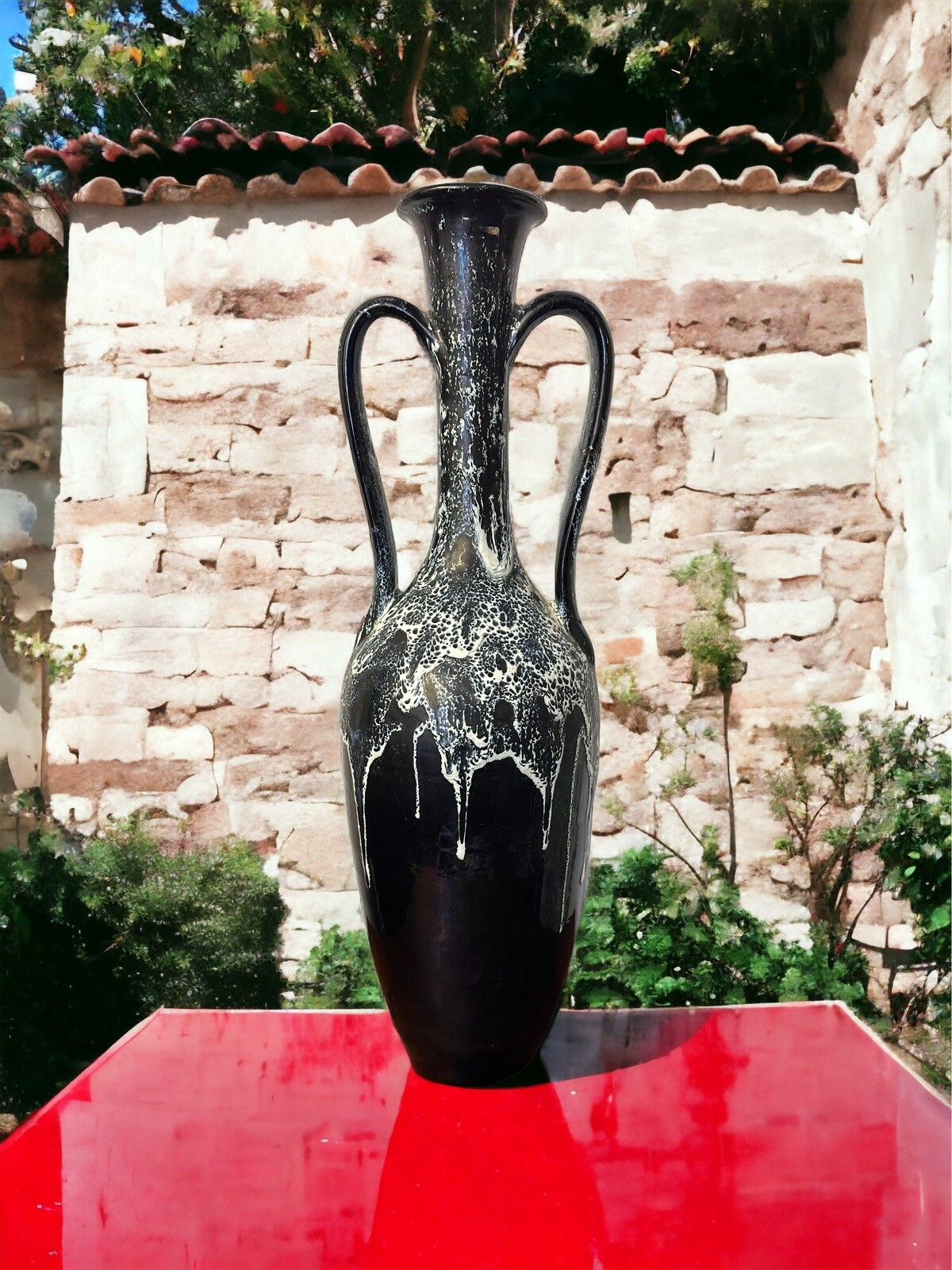 Mid Century Superb Signed Large Pottery Vase Twin Handles  Glazed 70cm H