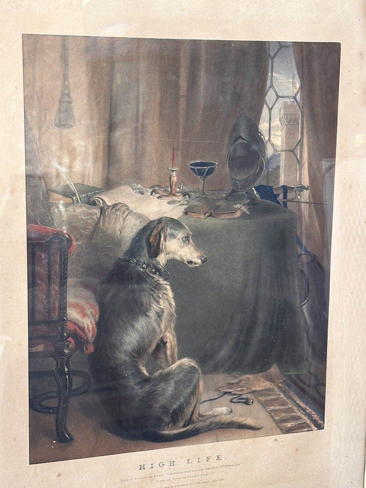 Antique Edwin Landseer  Hand Coloured Engraving, “High Life”Ackerman photo 120.0