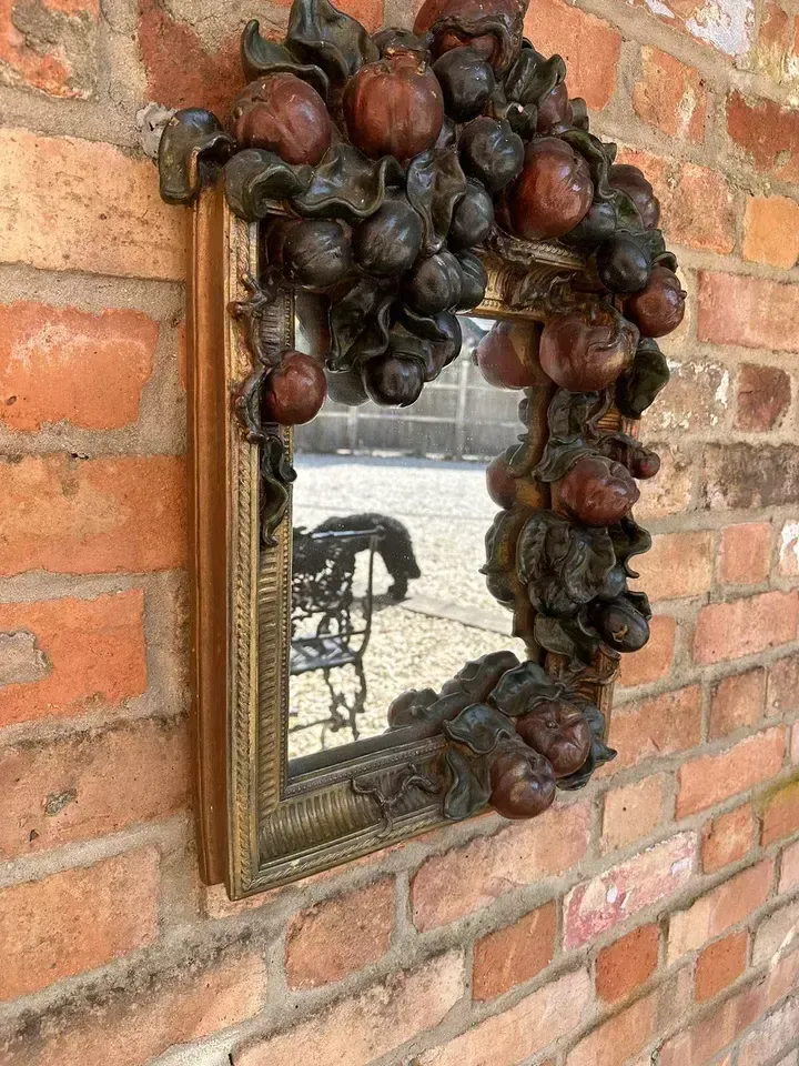 Sensational Chunky Heavily Carved Autumnal Square Mirror With Fruit And Foliage photo Home Decor