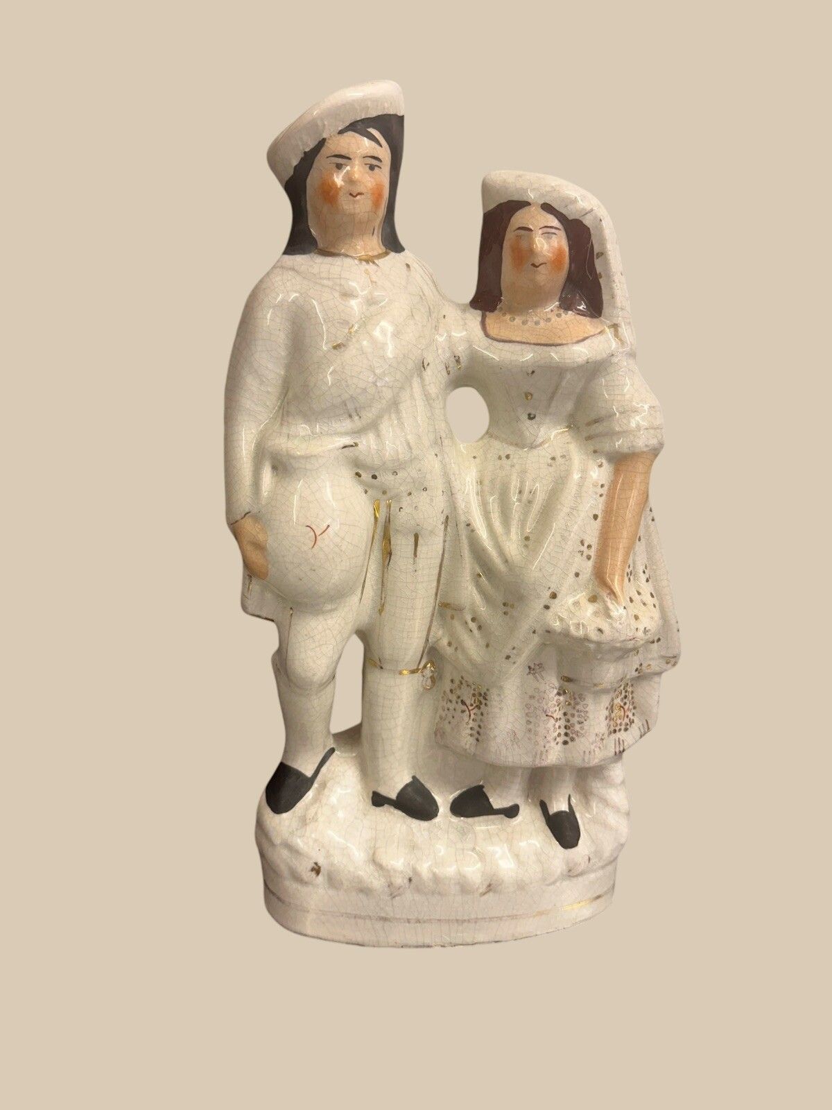 Antique Staffordshire Porcelain Couple Figure  15” High photo furniture
