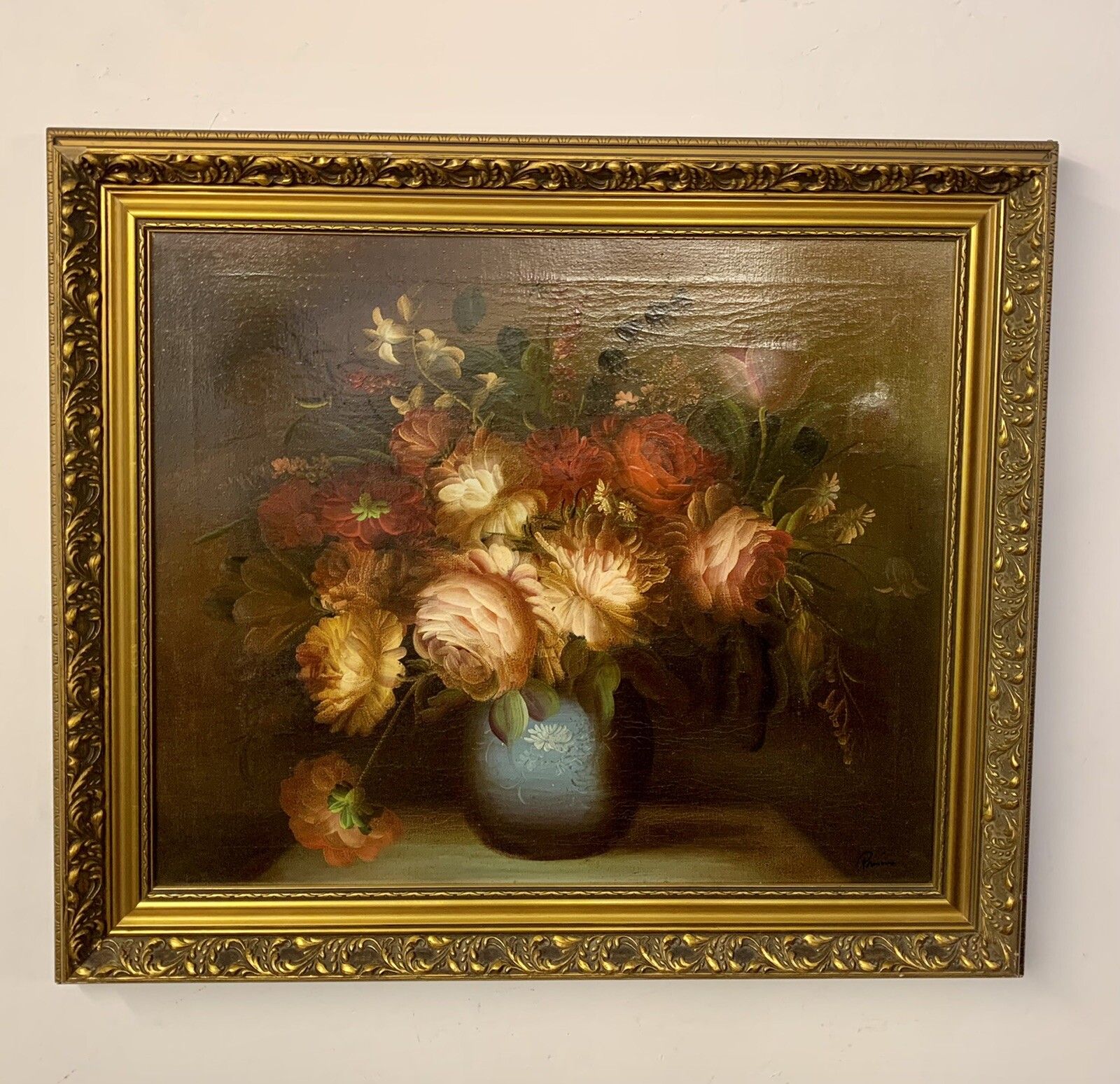 Magnificent Floral Still Life Oil Painting, Signed 74cm By 64cm photo furniture
