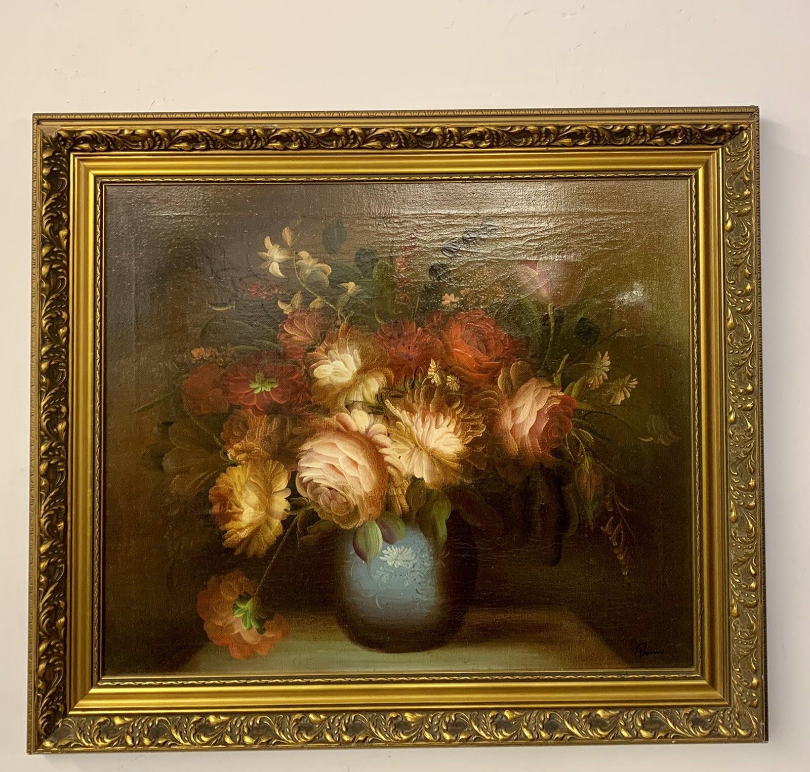 Magnificent Floral Still Life Oil Painting, Signed 74cm By 64cm photo for sale