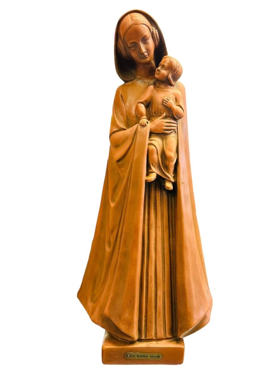 225.0 Madonna With Child Terracotta Sculpture C1950’s 55cm Tall  Signed By Artist photo
