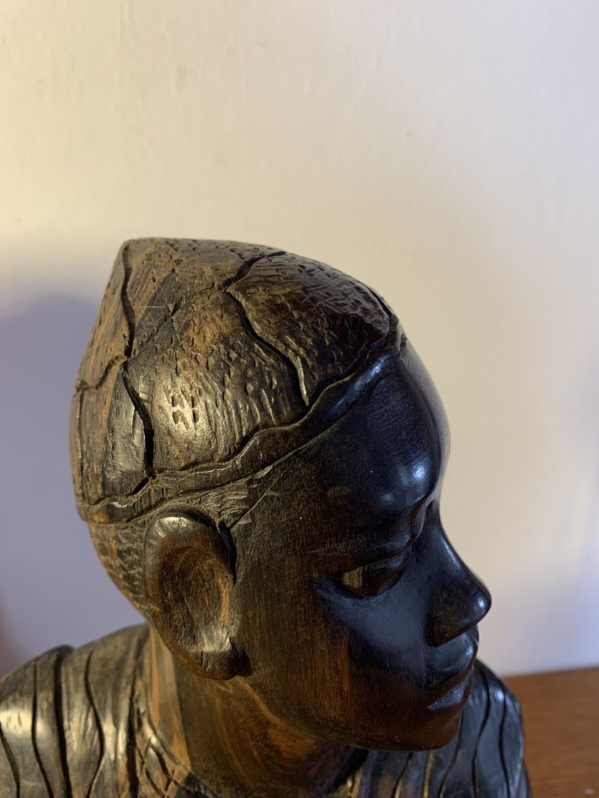 Vintage Antique Zebra Wood Carved African Bust Superb Detail 24cm H photo for sale