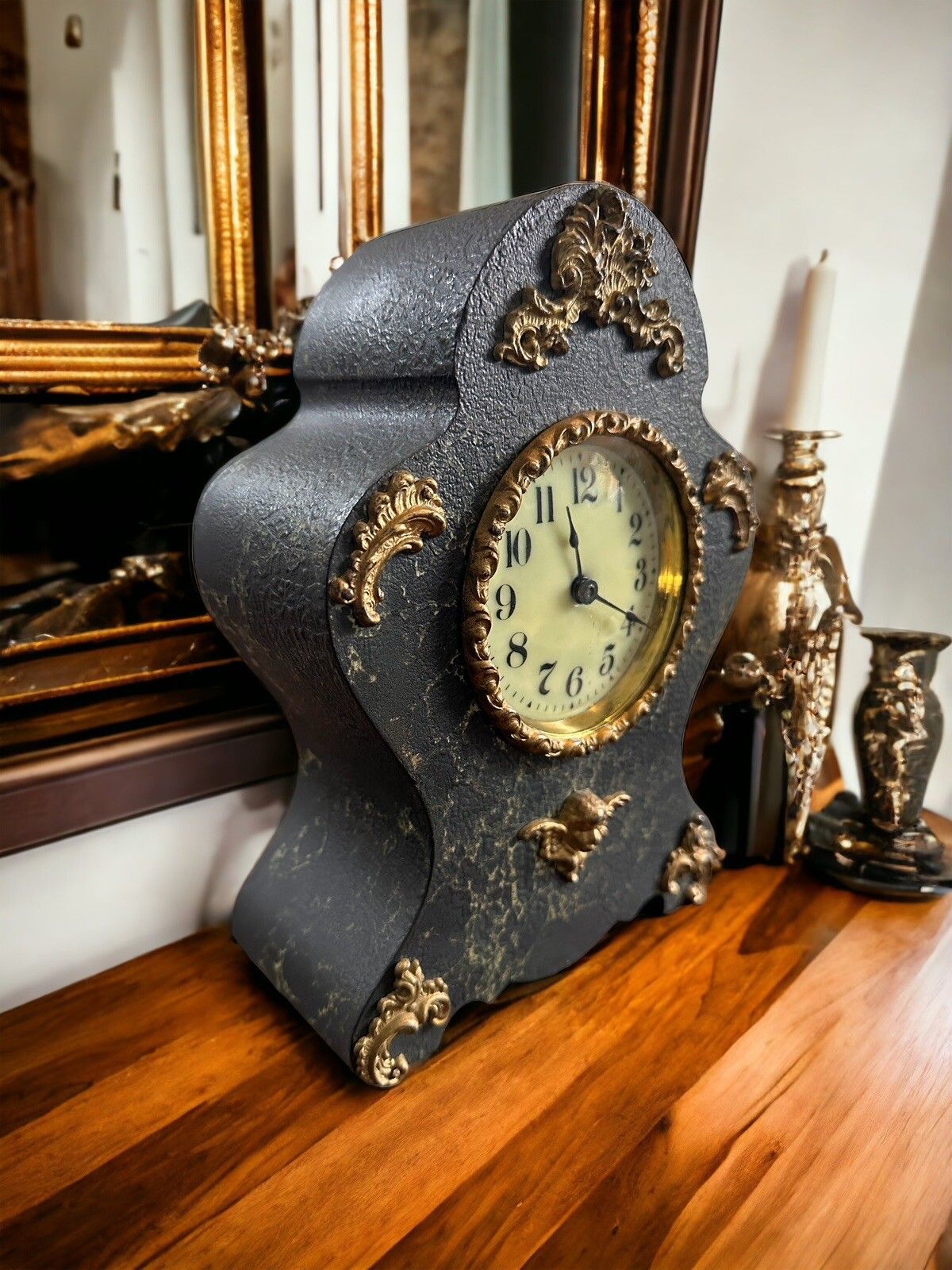 New Haven Clock Co. Mantle Clock C.1880 Gilt Rococo Cherub Detail Gorgeous photo furniture