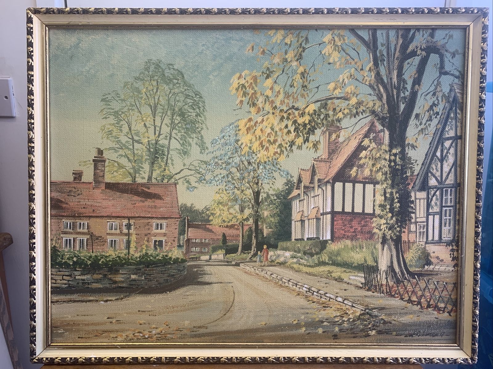 Original Painting Berkshire Village Signed By Artist E Richardson￼ 1967 photo furniture