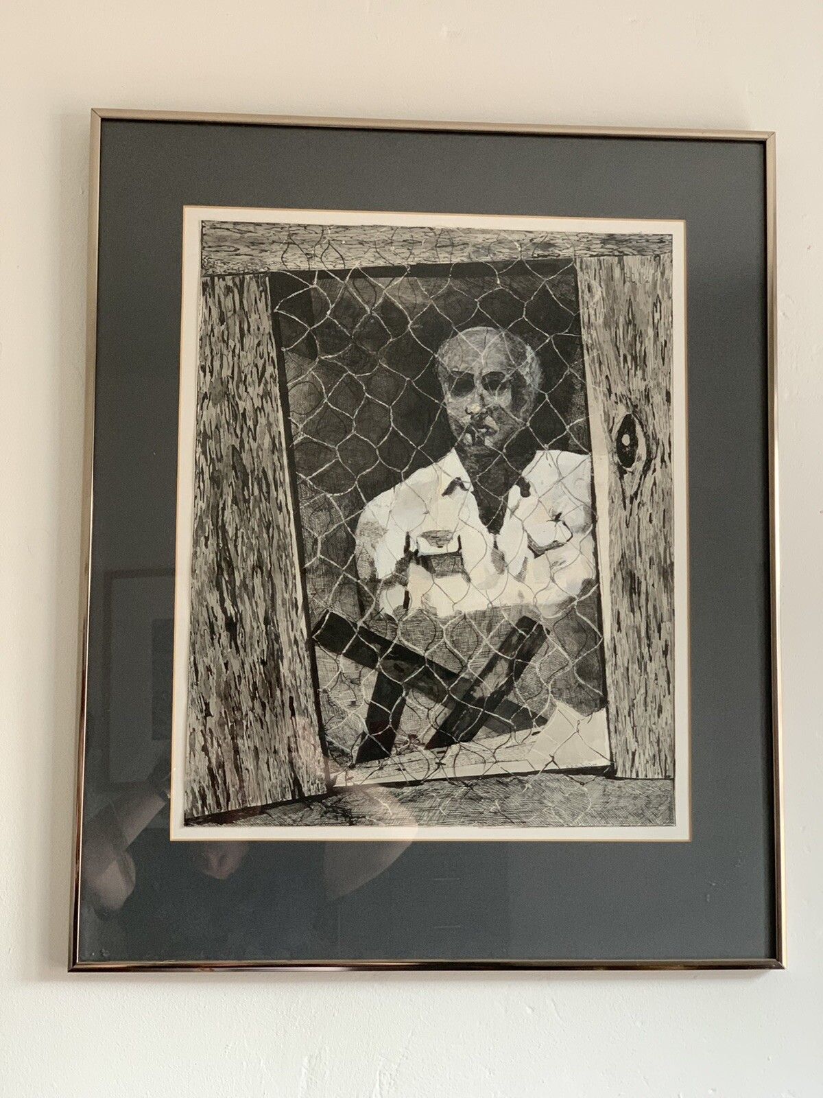 Vintage Original Ink Drawing Political Prisoner  By Brenda Radcliffe 72cm X59cm photo furniture