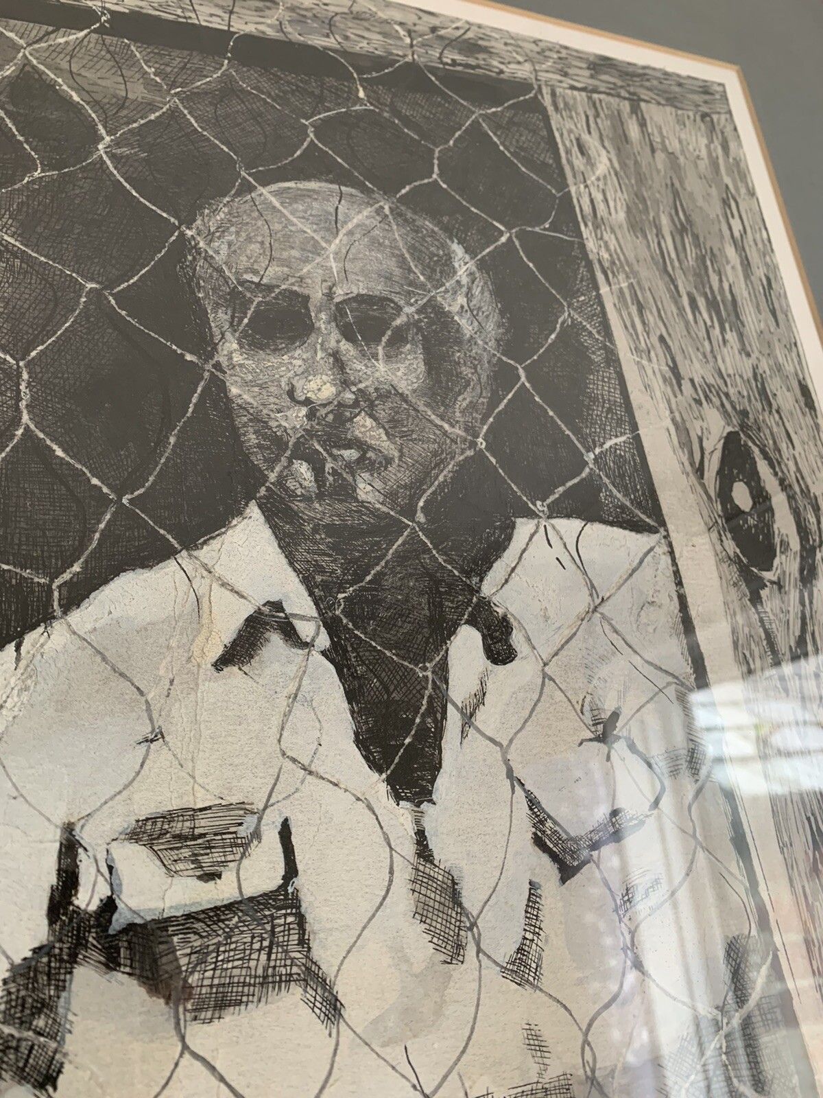 Vintage Original Ink Drawing Political Prisoner  By Brenda Radcliffe 72cm X59cm photo 150.0