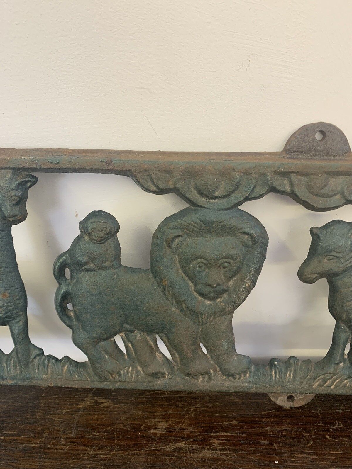 Antique Vintage Cast Iron Metal Zoo Safari Wall Plaque Panel  /  78cm By 20cm photo for sale