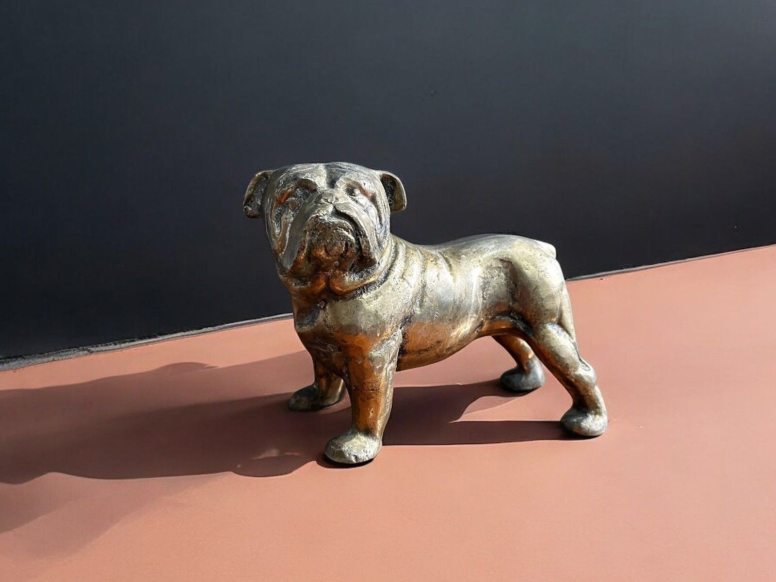 Antique Really Heavy Brass Bull Dog Figure Fine Detail photo furniture