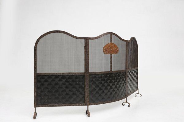 French Art Deco Wrought Iron Fireplace Screen, 1890s photo vintage