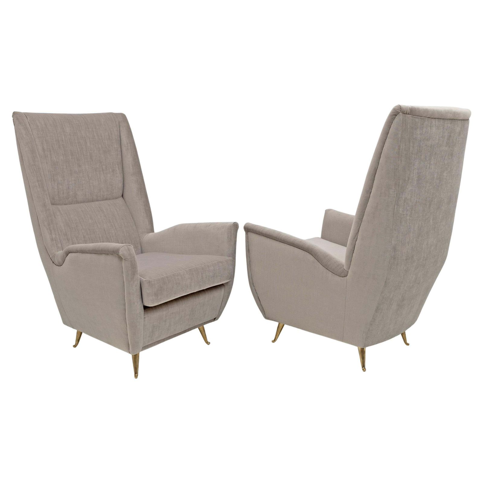 Pair Of Gio Ponti Mid Century Modern Velvet High Back Armchairs By Isa, 1950s