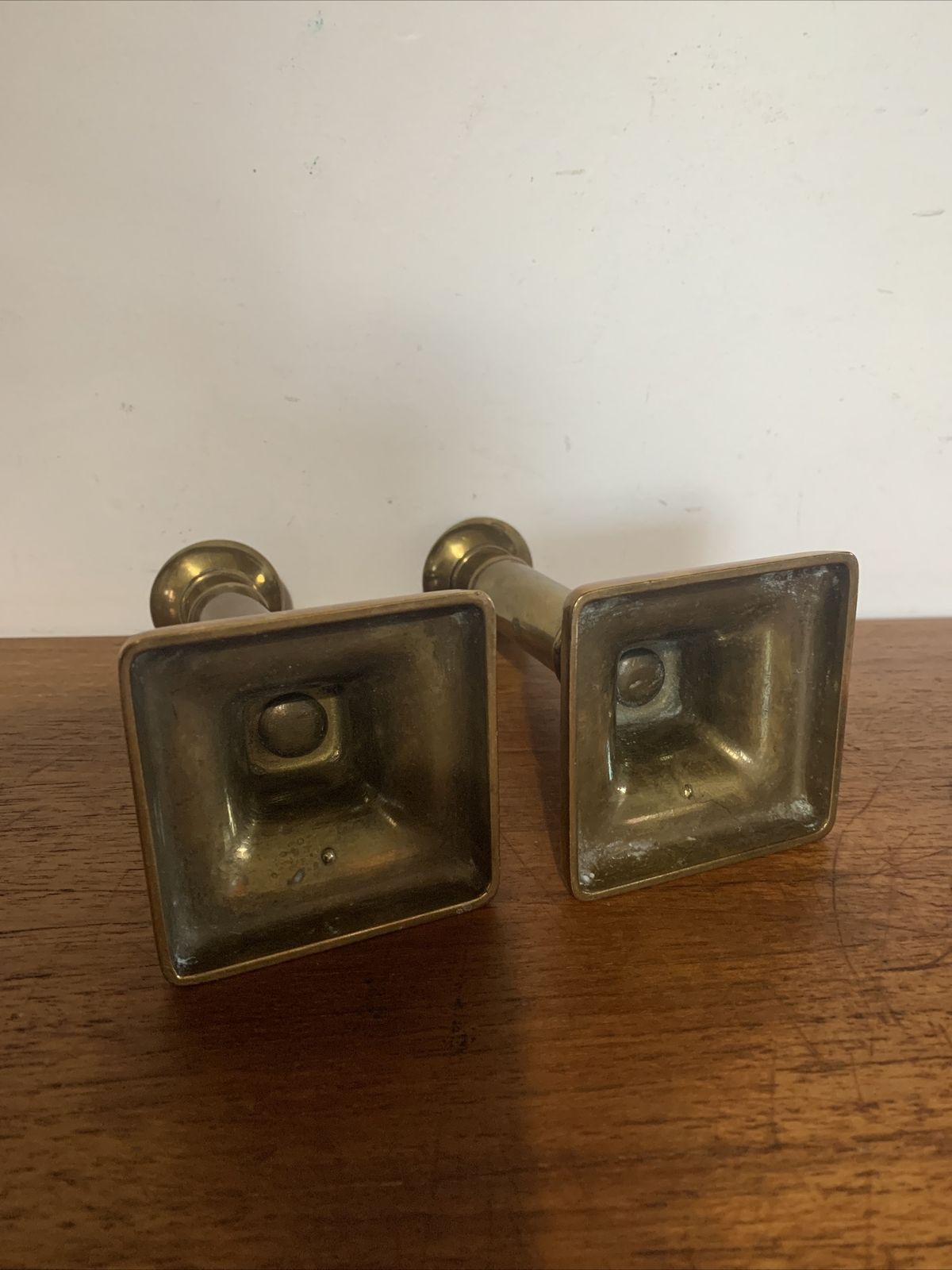 English Antique Brass Cannon Barrel Candlesticks Pair photo 60.0