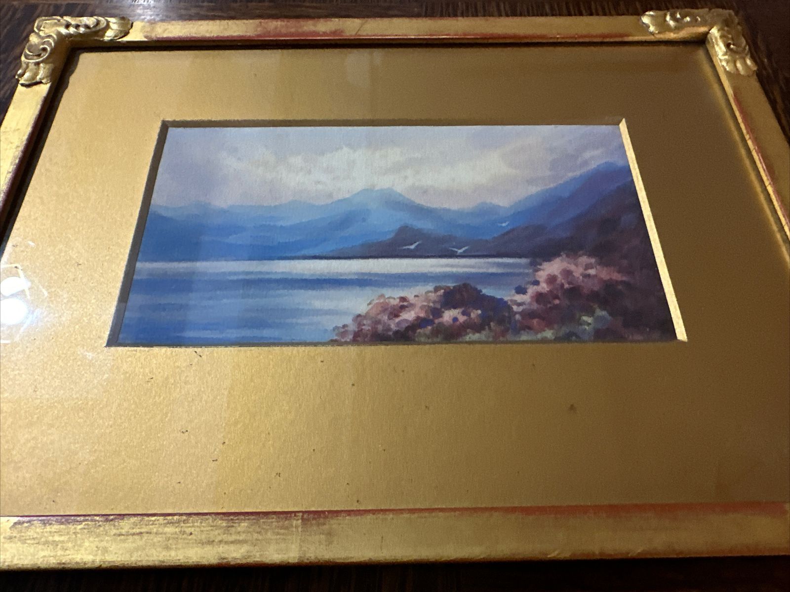 Antique Original Painting  River Scene Seascape / Mountains photo for sale