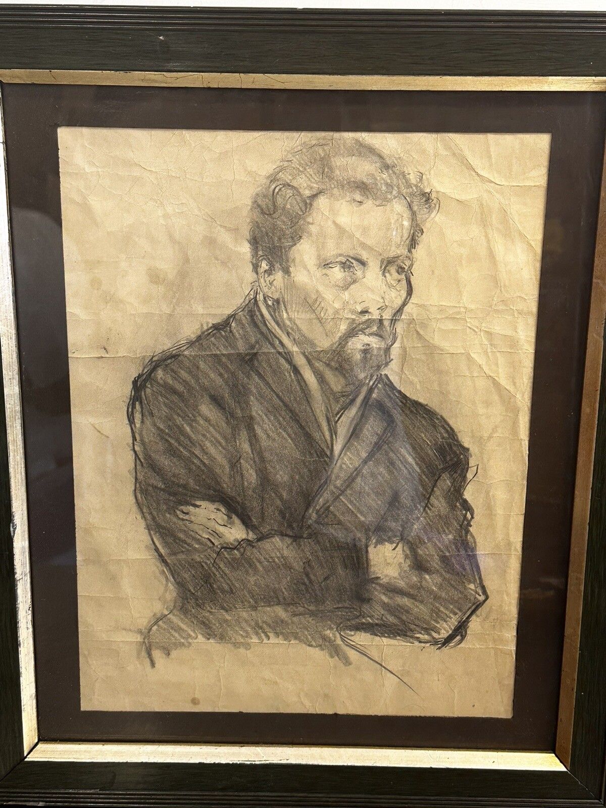 Original Antique Pencil Sketch Portrait  45 By 36cm photo Art