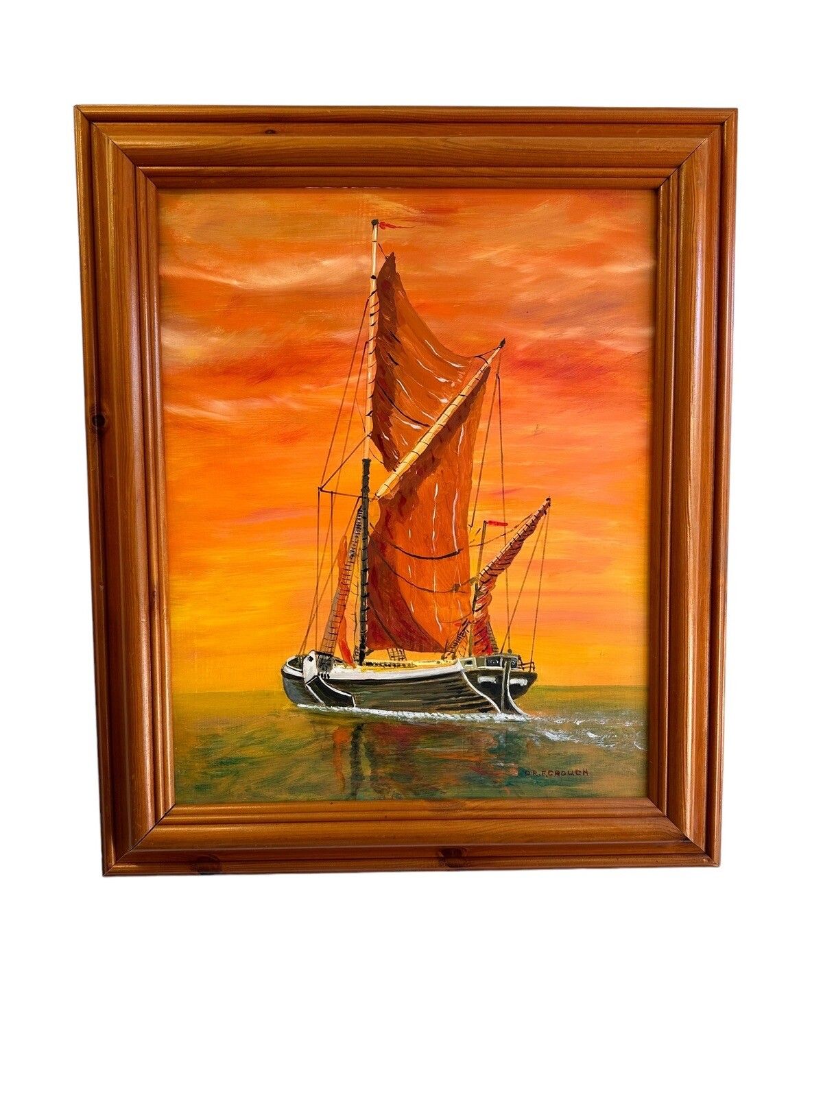 Vintage Oil, Painting, Signed, Maritime Nautical “Thames Barge” 64cm By 54cm photo furniture