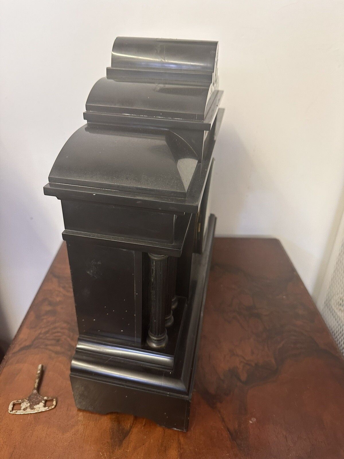 Antique Victorian French Huge Marble Slate Architectural Mantle Clock photo vinterior
