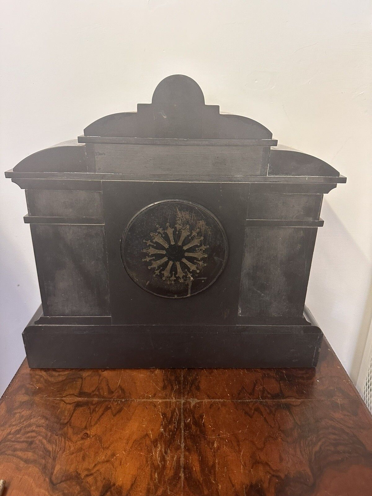 Antique Victorian French Huge Marble Slate Architectural Mantle Clock photo buy
