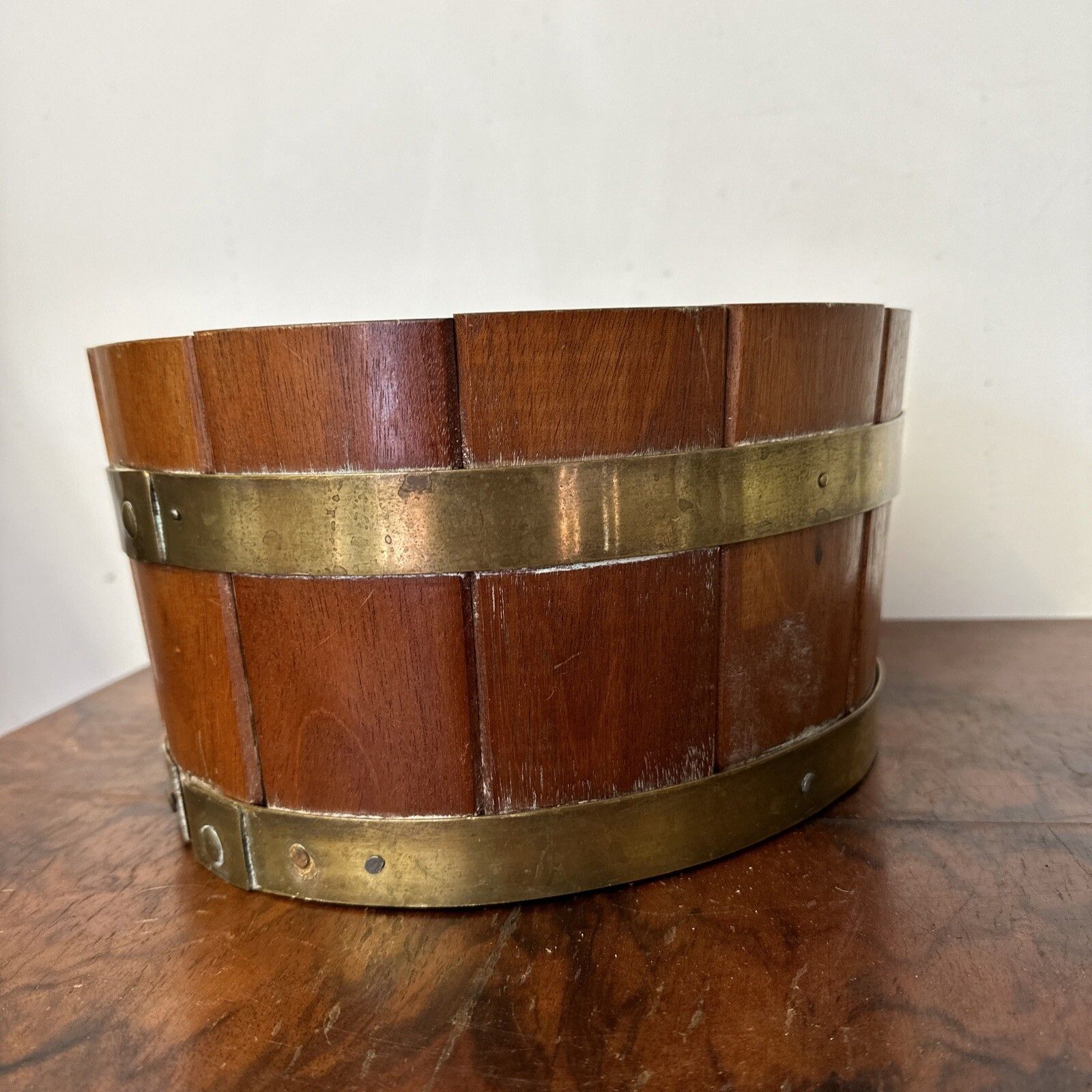 19th C Mahogany Oval Wooden Brass Bound Planter photo furniture