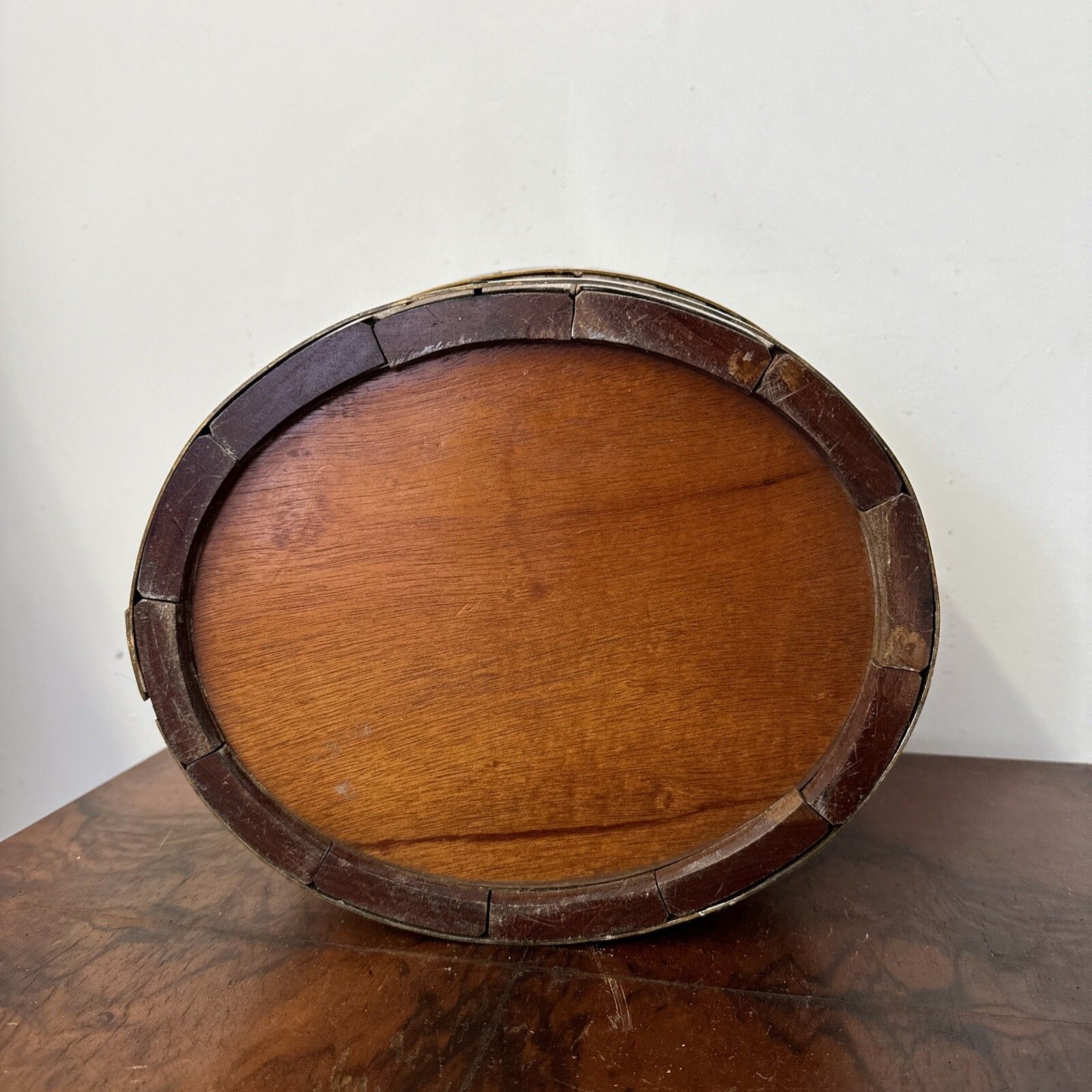 19th C Mahogany Oval Wooden Brass Bound Planter photo 75.0