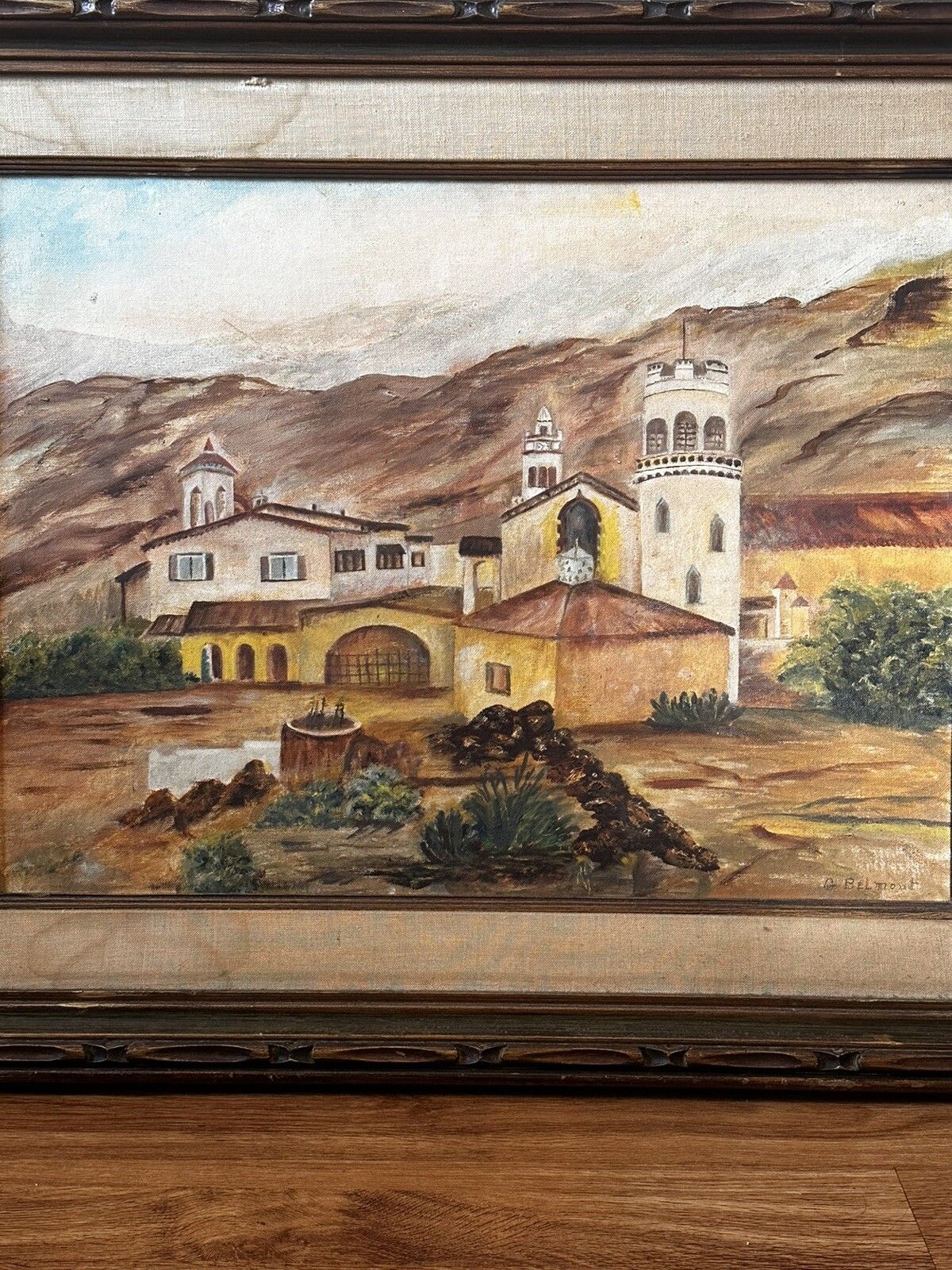 Mid Century Large California Death Valley Scotty's Castle Signed Painting photo 120.0