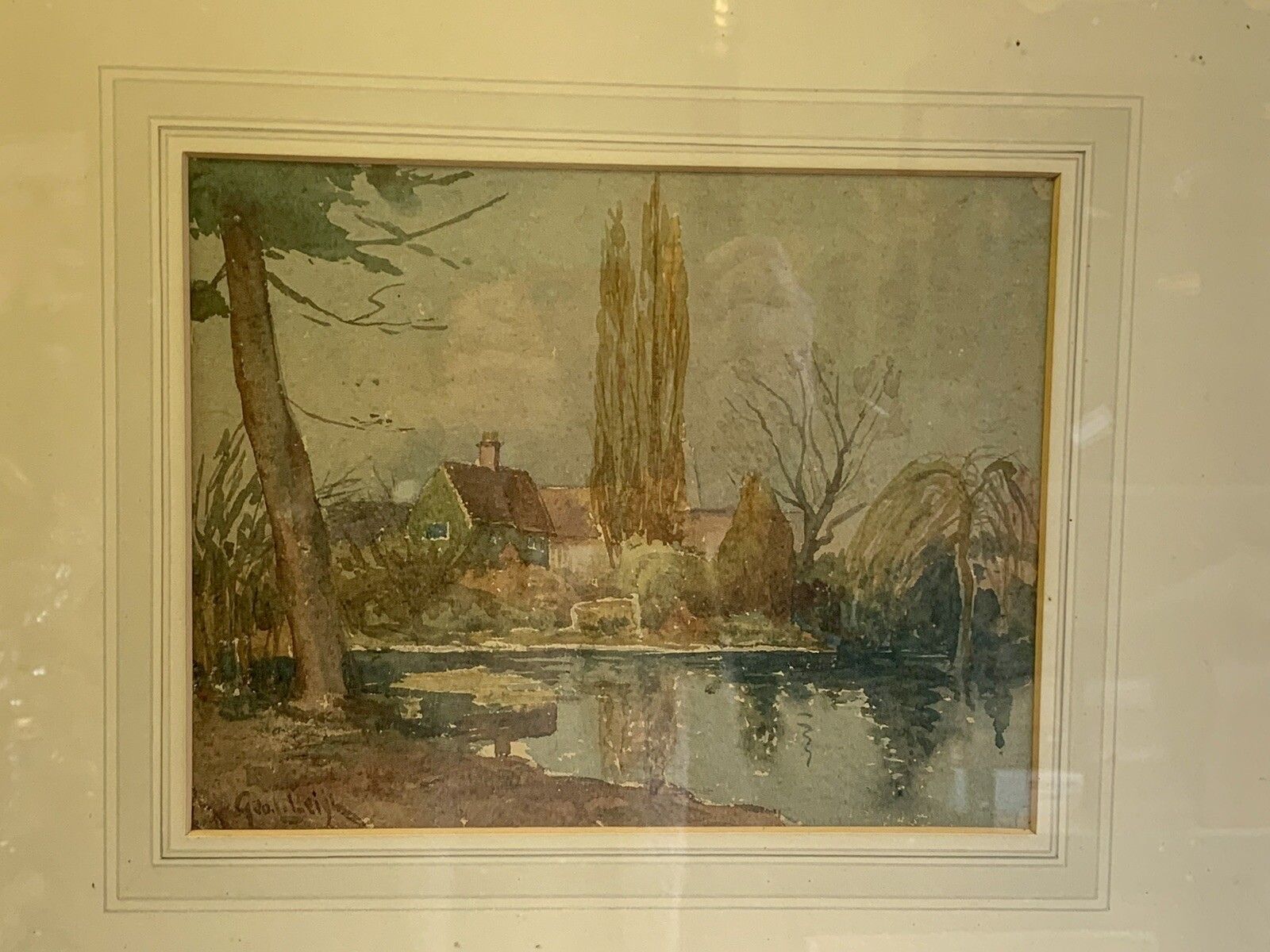 George Leonard Leigh Original Watercolour Landscape Scene 46by40cm photo furniture