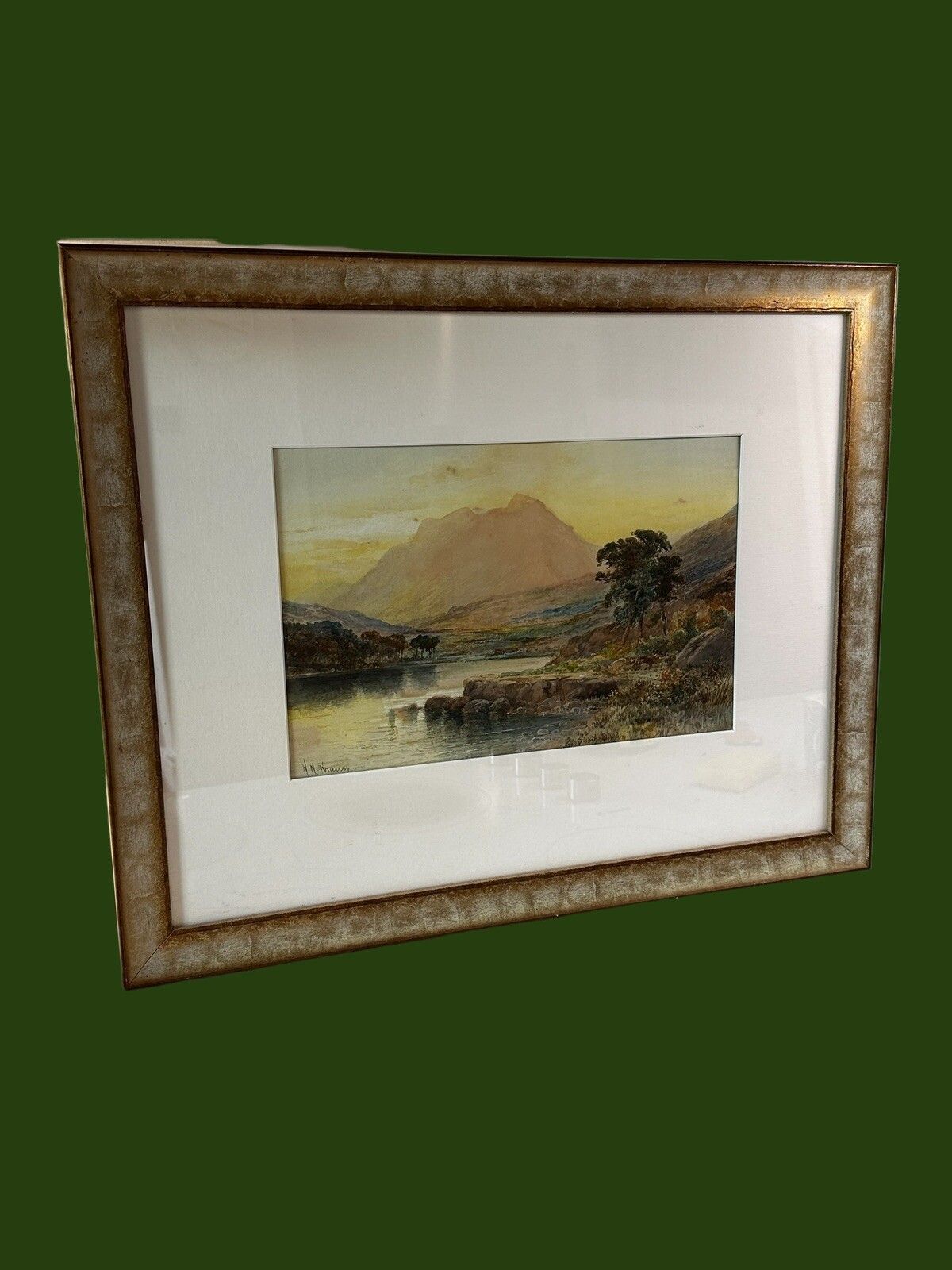Antique Framed Watercolour Painting  H M Krause Ben Slioch Scene 60cm By 48 photo furniture