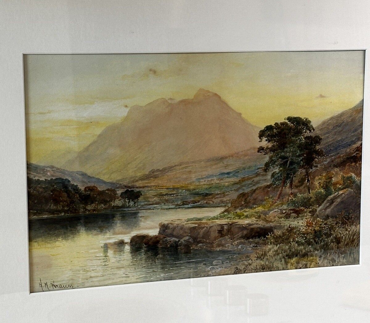 Antique Framed Watercolour Painting  H M Krause Ben Slioch Scene 60cm By 48 photo Art