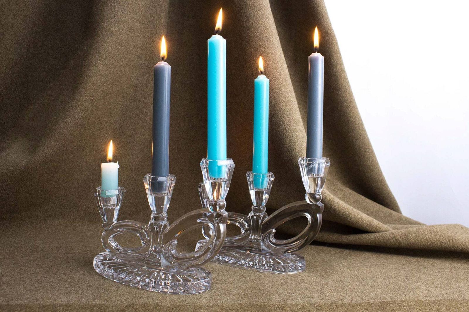 Art Deco Lucite Glass Candlestick Set Of 2 photo furniture