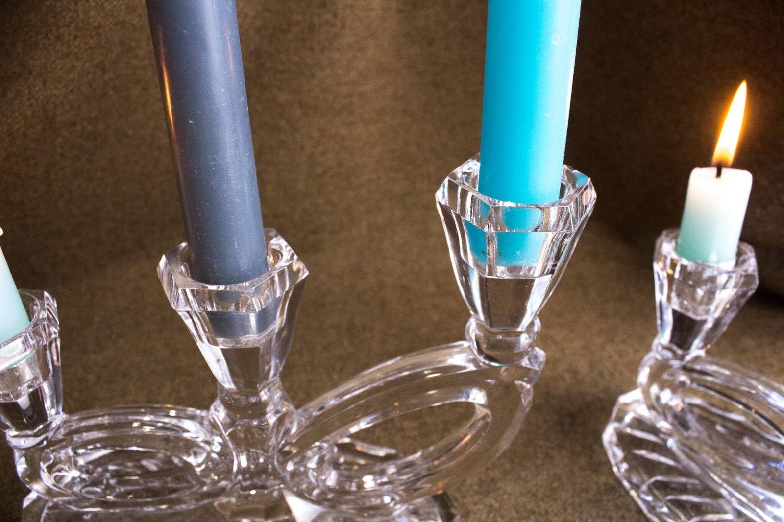 Art Deco Lucite Glass Candlestick Set Of 2 photo Home Decor