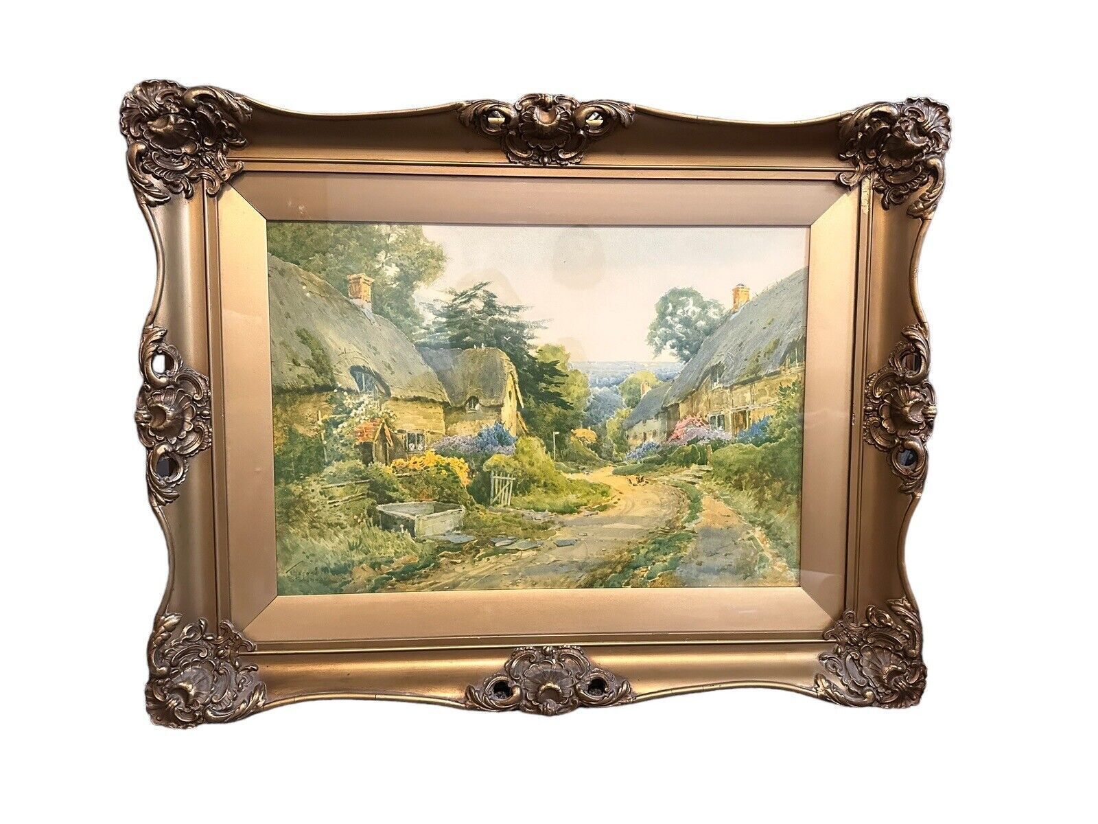 Superb Antique 19th Century Coloured Print By Theresa Sylvester   Cotswolds