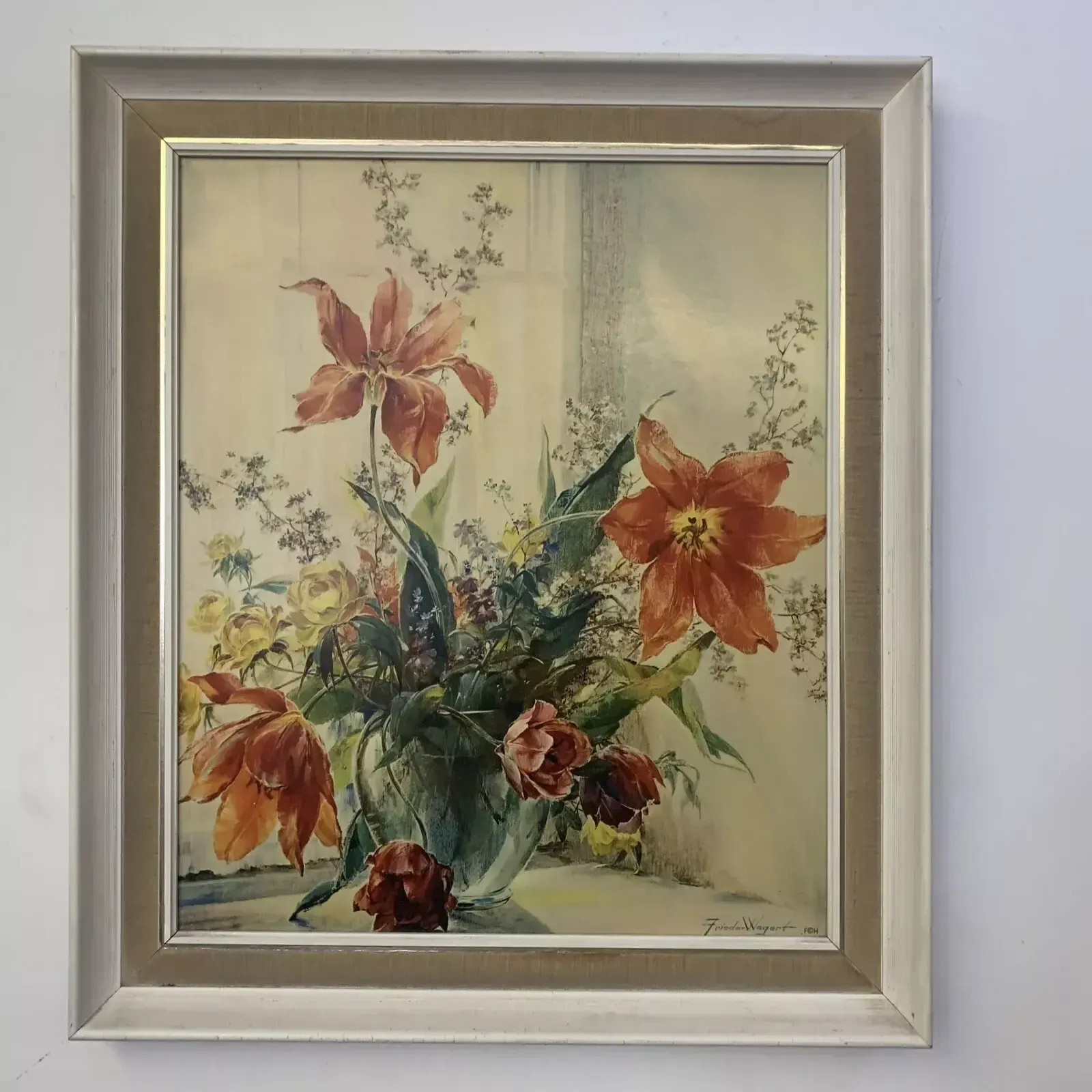 Vintage Large Mid Century Frieder Wegert Still Life Print Botanical   77x67cm