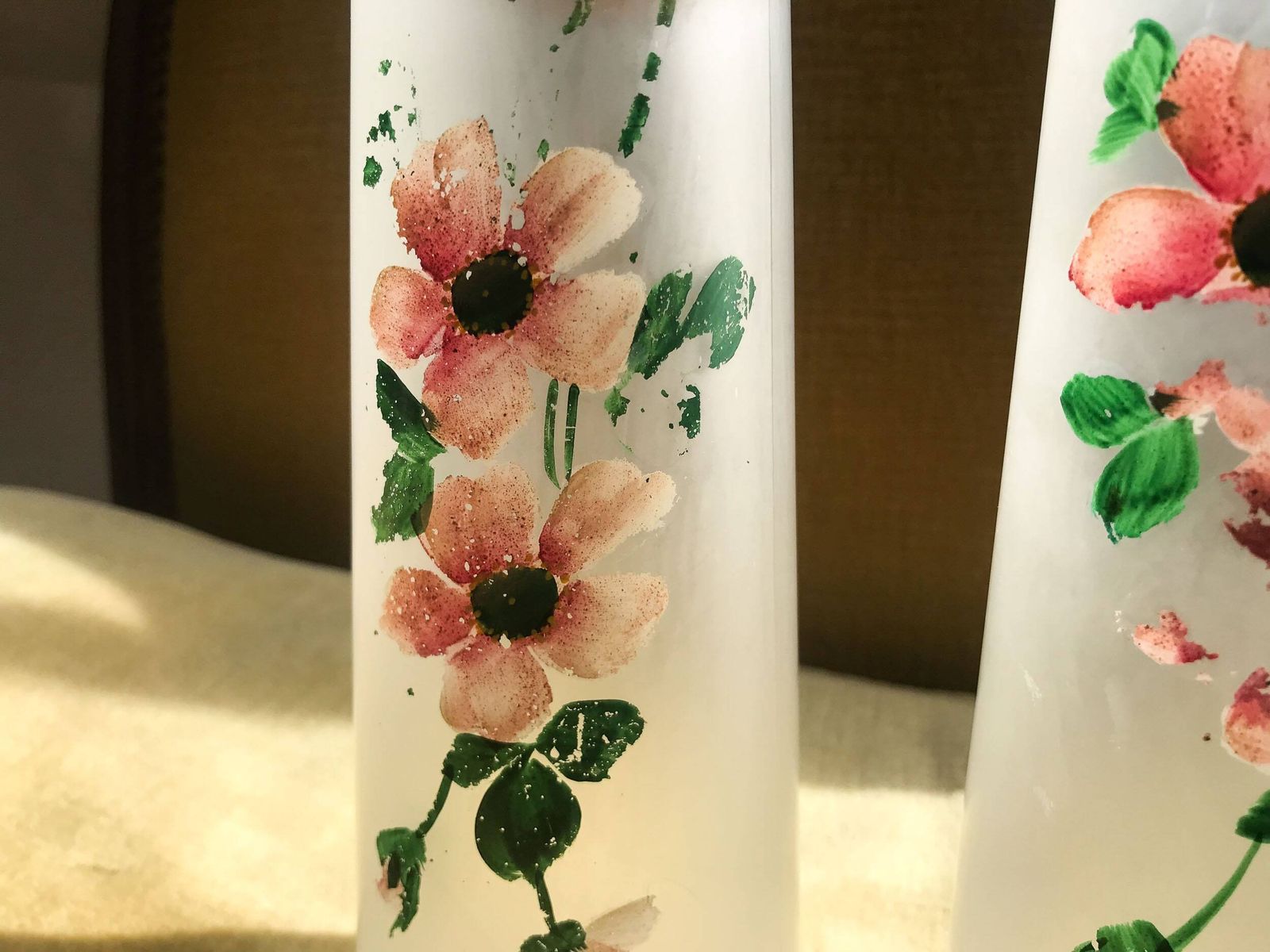 Hand Painted Art Deco Vase Set Of 2 photo for sale