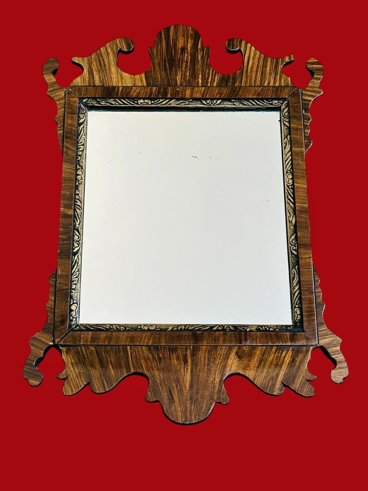Antique Mahogany Fretwork Mirror   Rare Small Size 40cm By 28cm