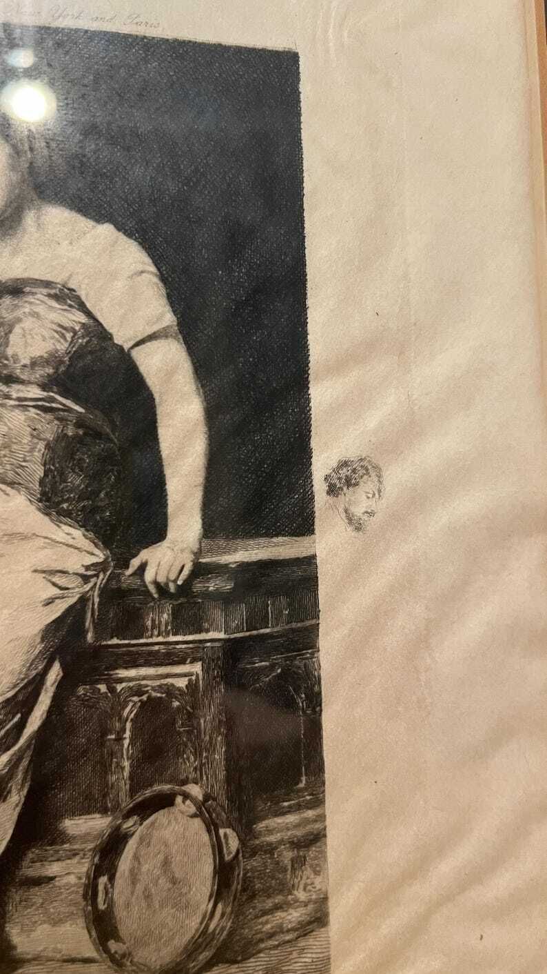 1889 Signed Etching "Tambourine Girl" By Ricardo De Los Ríos – Framed Antique Print photo vinterior