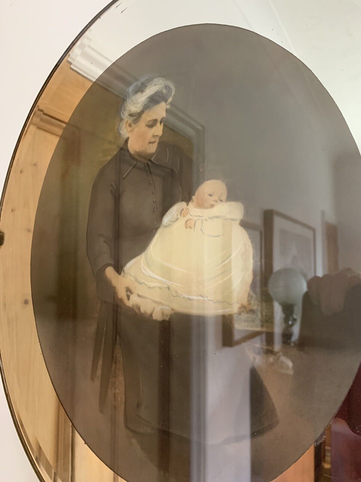 Original Edwardian Art Deco Frameless Mirror Photograph Frame On Chain 41cm X 36 photo furniture