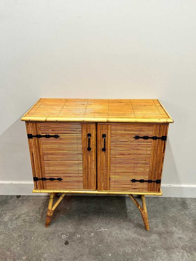 Bamboe Dressoir / Kast Van Adrien Audoux En Frida Minet. Frankrijk, Ca. Jaren 1960. photo vintage