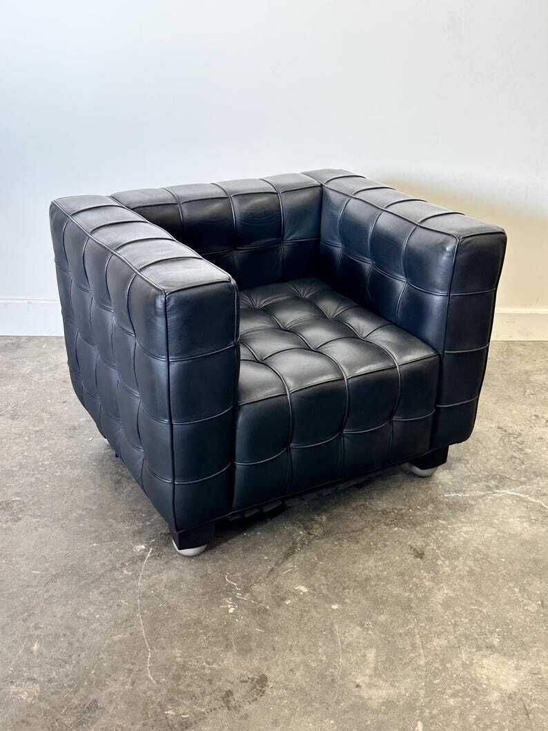 Wittmann Kubus Leren Fauteuil Van Josef Hoffmann, Jaren 1980