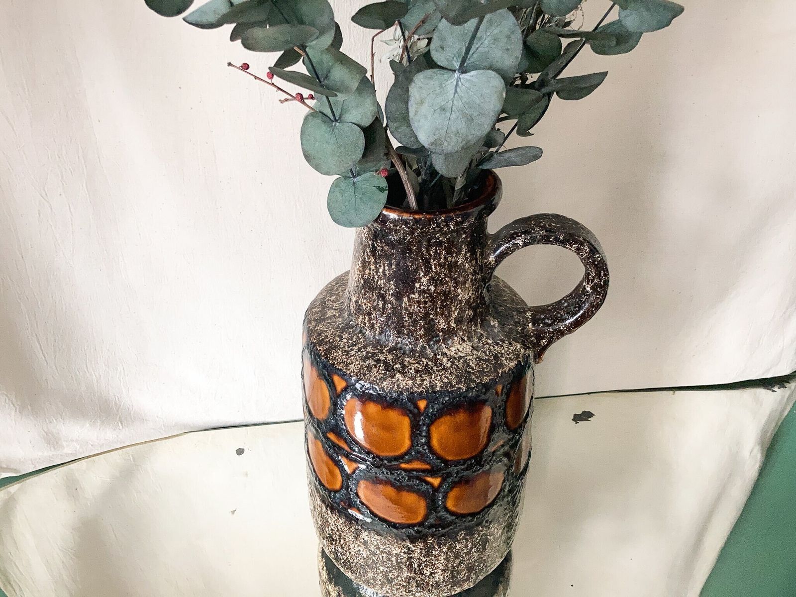Vintage West German Lava Ceramic Vase   Mid Century Modern Home Accent photo furniture