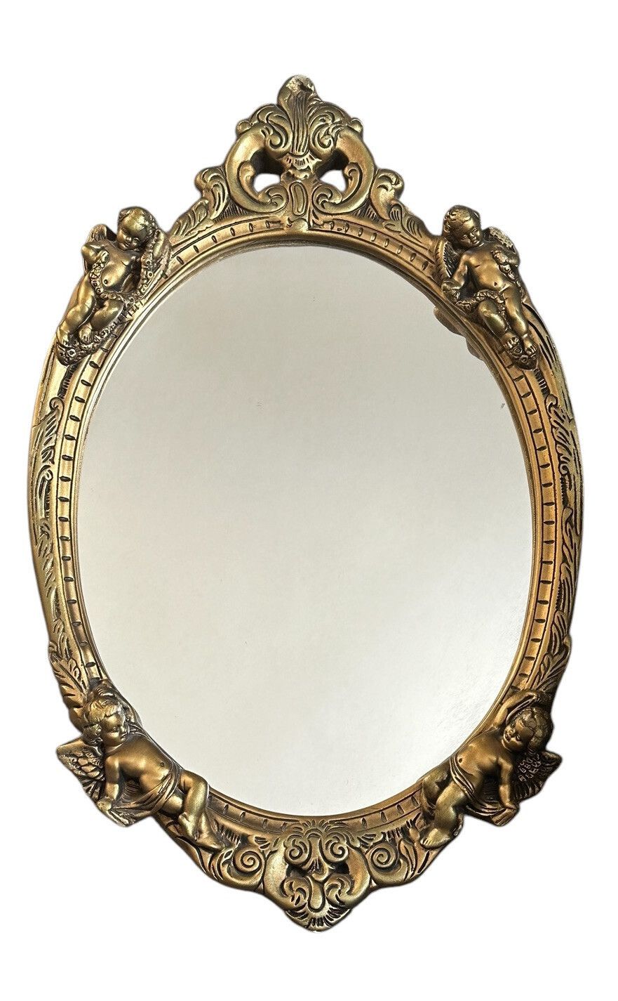 Ornate Rococo Style Gold Mirror Wall Mirror Gilt Frame Cherub Putti   65by40cm