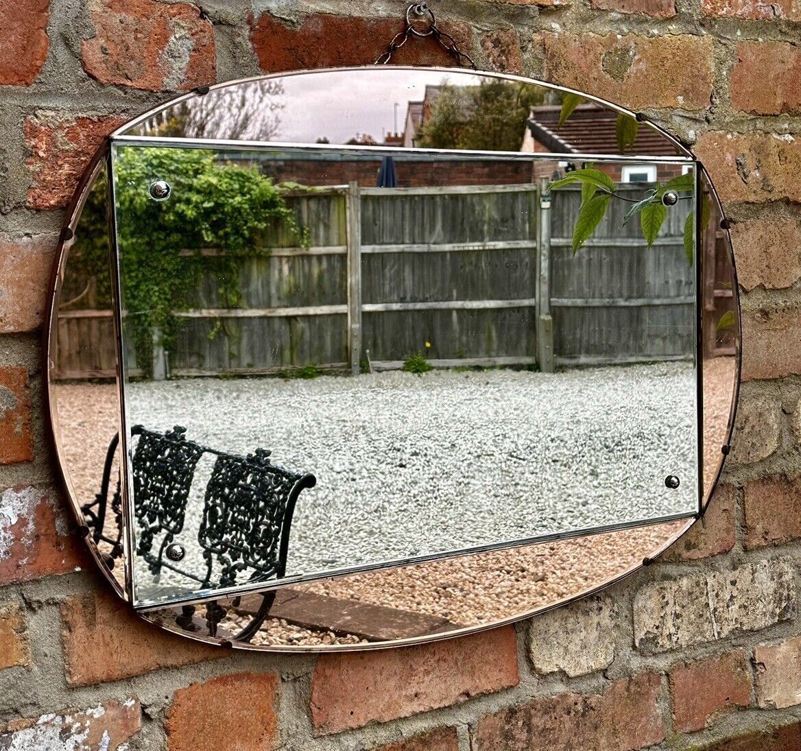 Gorgeous Art Deco Frameless Peach Glass Wall Mirror 70cm By 51cm photo Home Decor